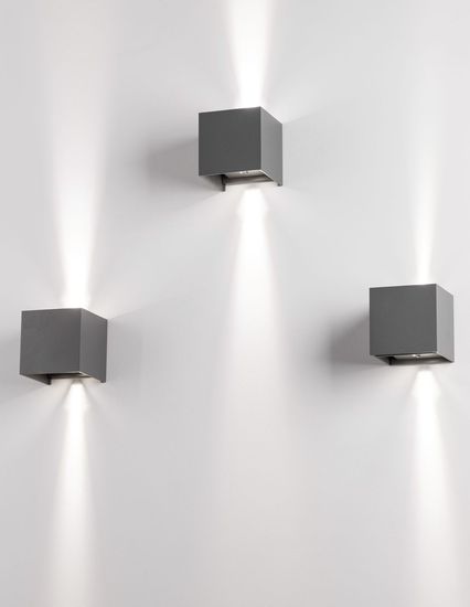 Nova Luce COMO LED Wandleuchte Grau 2x3W IP54 Warmweiss 11,2x11,2x11,2cm 847407