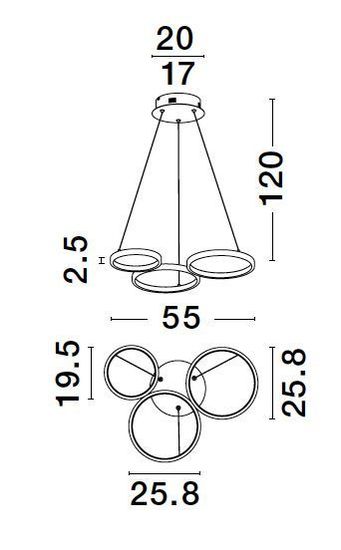 Nova Luce MAGNUS LED Pendelleuchte Messing 28W Warmweiss 55x51,5x120cm dimmbar 9248116