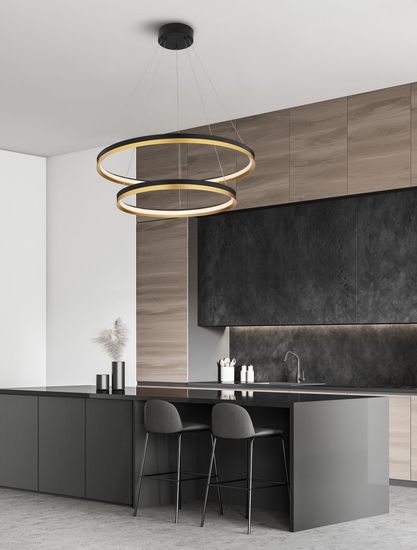 Nova Luce CANTRIA LED Pendelleuchte Schwarz 98W Warmweiss 150x80cm dimmbar 9695239