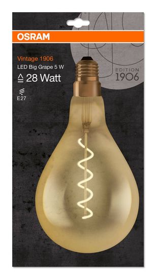 OSRAM Vintage 1906 E27 A160 Filament LED Lampe 5W 300Lm 2000K warmweiss wie 28W 4058075091993