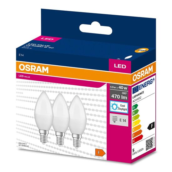 OSRAM LED VALUE CLASSIC B 40 4.9WE14 Lampe 470lm 6500K tageslichtweiss wie 40W 4058075385184