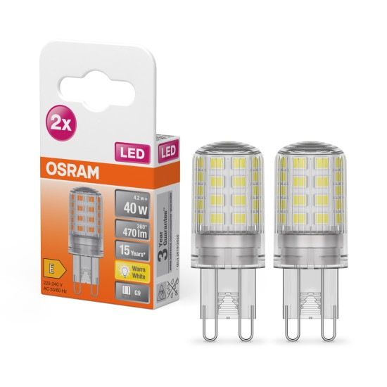 2er-Pack OSRAM LED Lampe PIN G9 40 4.2W G9 klar warmweiss wie 40W 4058075449893