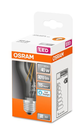 OSRAM LED Lampe Retrofit A40 4.5W E27 klar Filament tageslichtweiss wie 40W 4058075466012