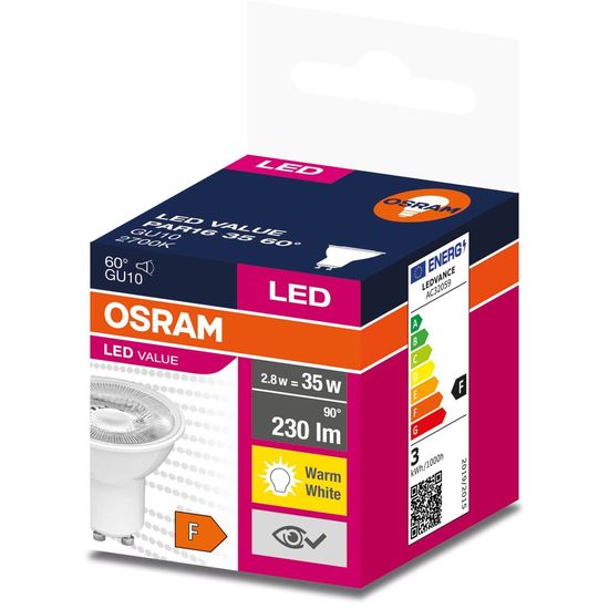 OSRAM LED VALUE PAR16 35 60 ° 2.8W GU10 Spot, Strahler 230lm 2700K warmweiss wie 35W 4058075598829