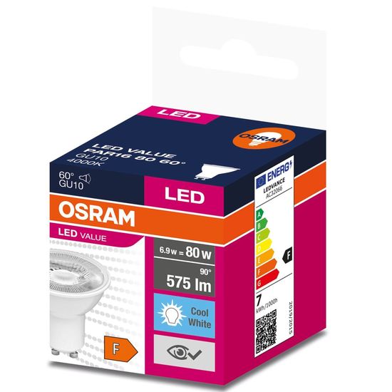 OSRAM LED VALUE PAR16 80 60 ° 6.9W GU10 Spot, Strahler 575lm 4000K neutralweiss wie 80W 4058075599291