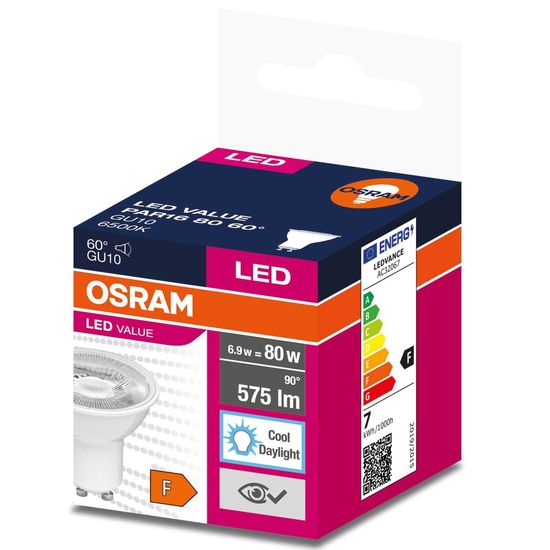 OSRAM LED VALUE PAR16 80 60 ° 6.9W/6500 K GU10 Spot, Strahler 575lm 6500K tageslichtweiss wie 80W 4058075599321