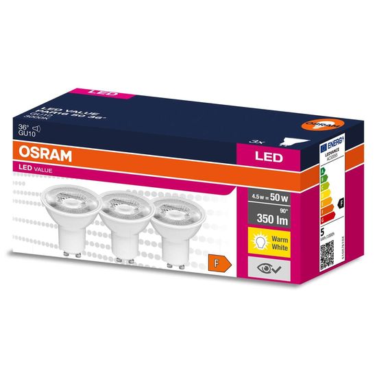 OSRAM LED VALUE PAR16 50 36 ° 4.5W GU10 Spot, Strahler 350lm 3000K warmweiss wie 50W 4058075599888