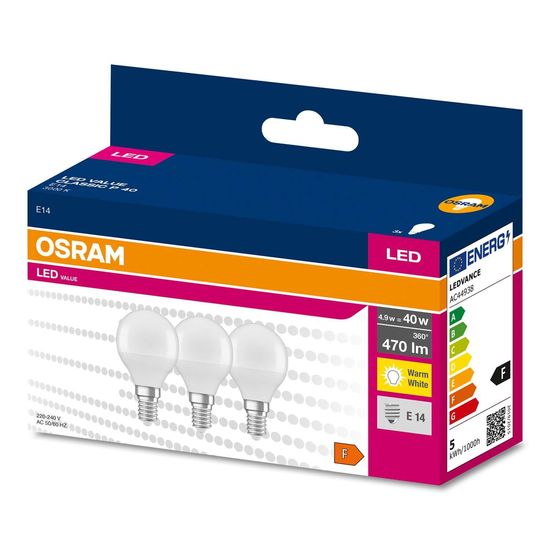 OSRAM LED VALUE CLASSIC 40 4.9WE14 Lampe 470lm 3000K warmweiss wie 40W 4058075627222