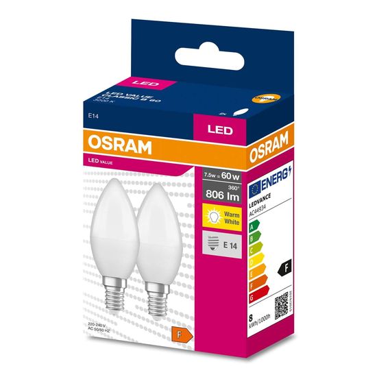 OSRAM LED VALUE CLASSIC B 60 7.5WE14 Lampe 806lm 3000K warmweiss wie 60W 4058075628687