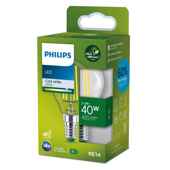 Philips ultraeffizientes LED Tropfenlampe E14 2,3W 485lm neutralweiss 4000K wie 40W 8720169310759