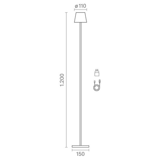 SIGOR Akku-Stehleuchte Nuindie USB-C 1200mm schneeweiß rund 2,2W FlexMood 2200K/2700K IP54 Ra85 dimmbar