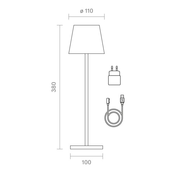 SIGOR Akku-Tischleuchte LED Nuindie USB-C 38cm kupferfarben 2,2W FlexMood 2200K/2700K IP54 168/197lm Ra85