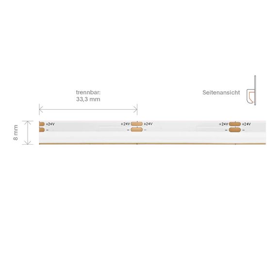 SIGOR 10W/m COB LED-Streifen Sideview 3000K 5m 480 LED/m IP20 24V 480lm/m RA90 Warmweiss