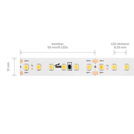 SIGOR 9,6W/m Long Distance LED-Streifen 3000K 20m 120LED/m IP20 24V 850lm/m RA90 Warmweiss