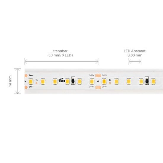 SIGOR 9,6W/m Long Distance LED-Streifen 2700K 20m 120LED/m IP67 24V 710lm/m RA90 Warmweiss