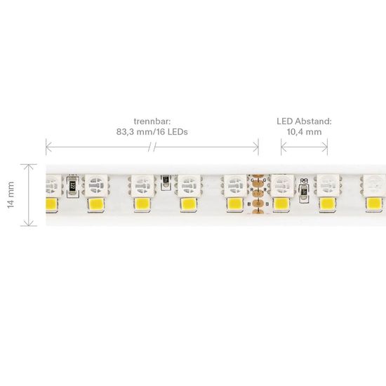 SIGOR 15W/m RGB/W LED-Streifen RGB/2700K 5m 192 LED/m IP67 24V 1155lm RA90 WH