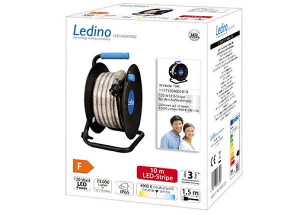 Ledino Wickede 10 LED Streifen 120W 13000lm 180LED/m 10m IP65 Kabeltrommel 4000K