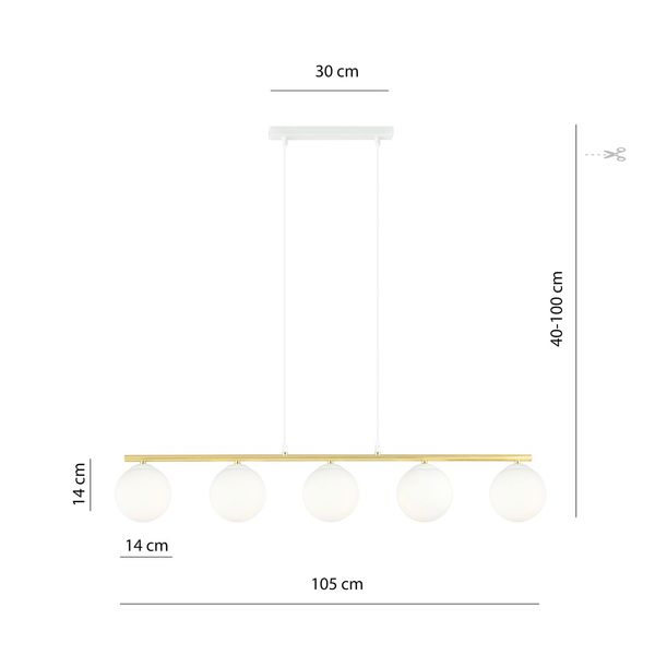 Bioledex Tromal Pendelleuchte 5-fach E14 weiß/gold opal 105x100x14cm Made in Europe