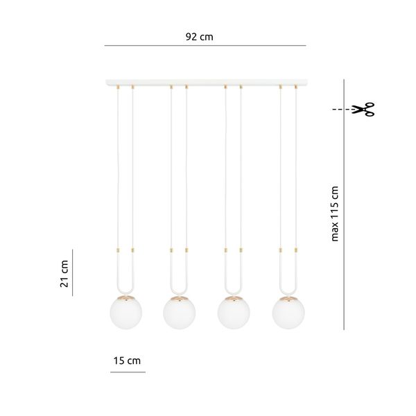 Bioledex Tonsern Pendelleuchte 4-fach E14 weiß/gold opal 92x115x15cm Made in Europe