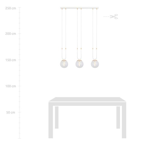 Bioledex Tonsern Pendelleuchte 3-fach E14 weiß/gold klar 70x115x15cm Made in Europe