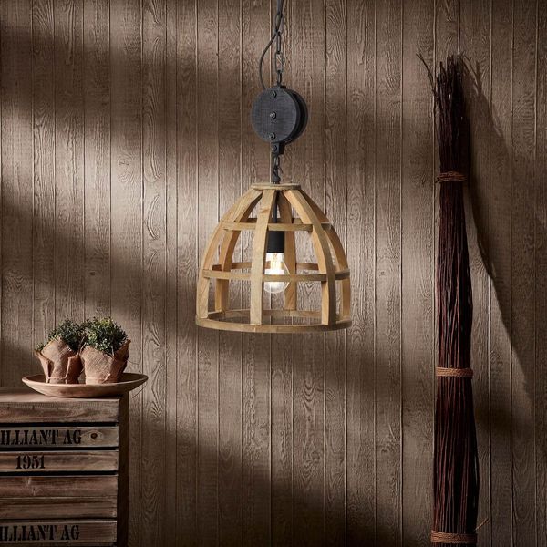 Brilliant Matrix Nature Pendelleuchte 34cm E27 Antik Holz Schwarz Korund 99155/66