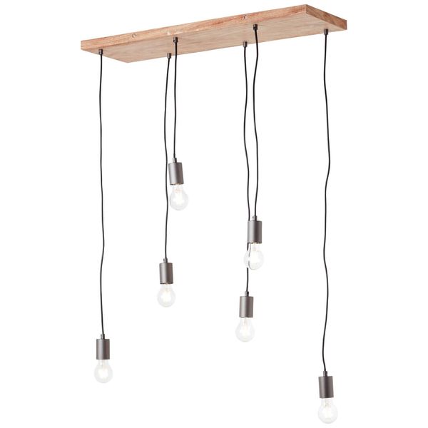 Brilliant Rustik Pendelleuchte, 6-flammig E27 Schwarz Holz 99542/76