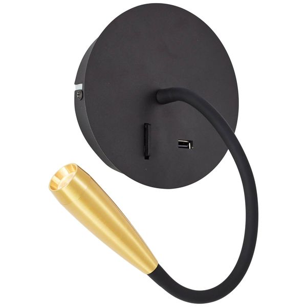 Brilliant Jutta LED Wandspot mit Flexarm und Schalter 2,8W Warmweiß Sand Schwarz Matt Gold USB G99946/86