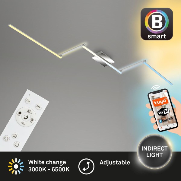 Briloner STAFF S LED Deckenleuchte B-Smart CCT dimmbar 6W Alu-Chrom steuerbare Lichtfarbe App+Fernbedienung