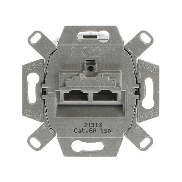 Busch-Jaeger UAE-Anschlussdose, RJ45, Cat. 6a iso, geschirmt 2 Steckbuchsen, 8/8-polig 2CKA000230A0411 0218/12-101