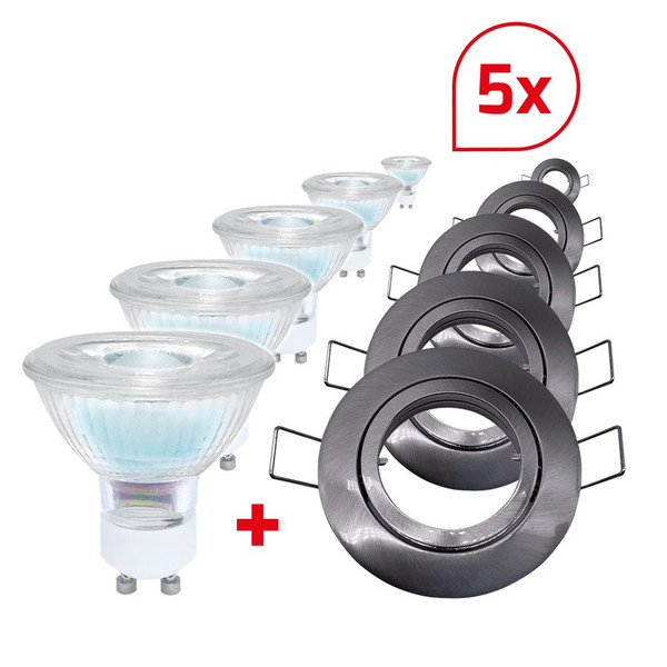 Dotlux 600104 LED-Einbaufassung MINIgu10 edelstahl gebürstet mit Leuchtmittel GU10 3000K 6W dimmbar 5er Set