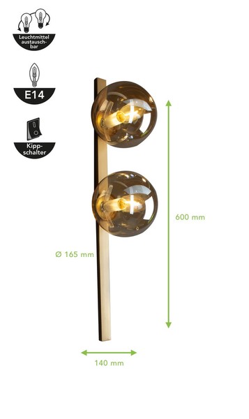 LUCE Design Pluto Wandleuchte 2fach E14 gold