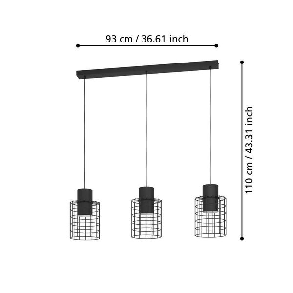 Eglo 43626 MILLIGAN E27 3-fach Hängeleuchte 1030x200mm Schwarz Weiss