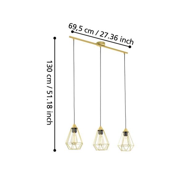 Eglo 43682 TARBES E27 3-fach Hängeleuchte 795x175mm Messing-Gebürstet