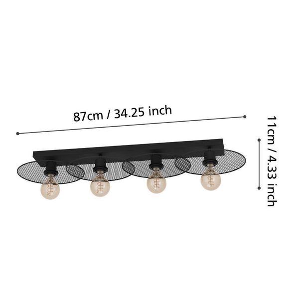 Eglo 43729 IKESTON E27 4-fach Deckenleuchte 950x330mm Schwarz