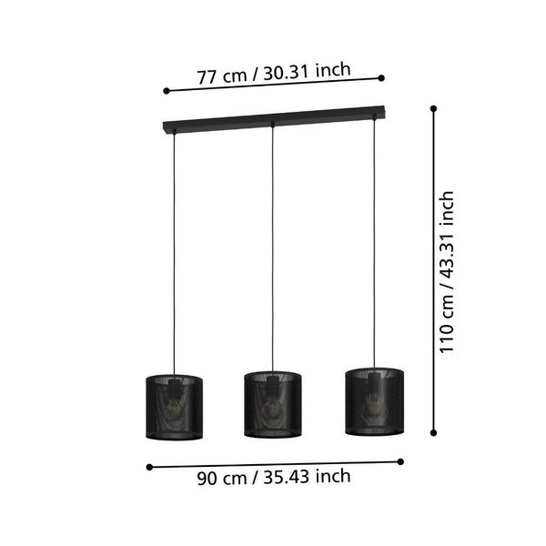 Eglo 43796 MANBY E27 3-fach Hängeleuchte 900x200mm Schwarz