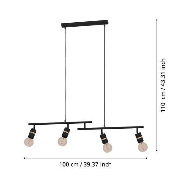 Eglo 900177 LURONE E27 4-fach Hängeleuchte 1000x50mm Schwarz Messing