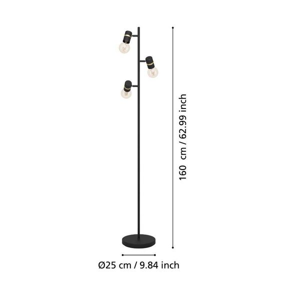 Eglo 900179 LURONE E27 3-fach Stehleuchte 205x50mm Schwarz Messing