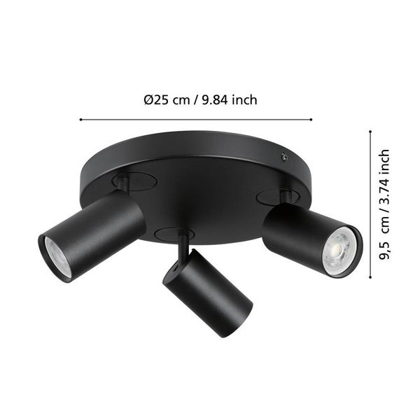 Eglo 900336 TELIMBELA-Z LED GU10 3-fach Deckenleuchte 3x4,9W Ø250mm Schwarz dimmbar