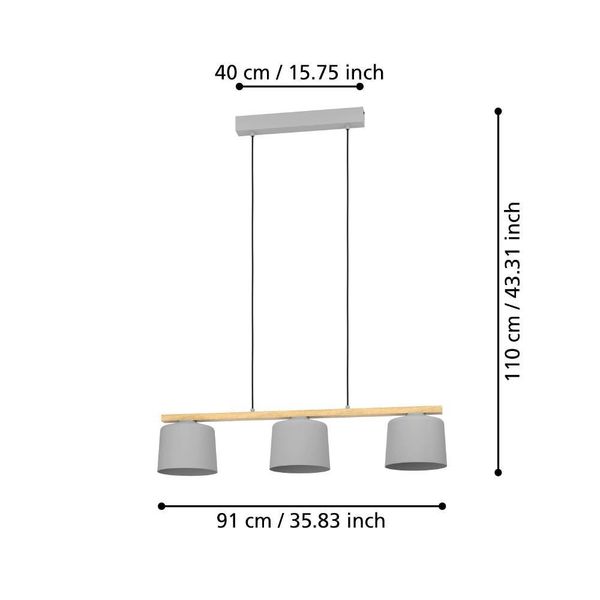 Eglo 900362 MARIEL E27 3-fach Hängeleuchte 910x190mm Hellgrau Braun