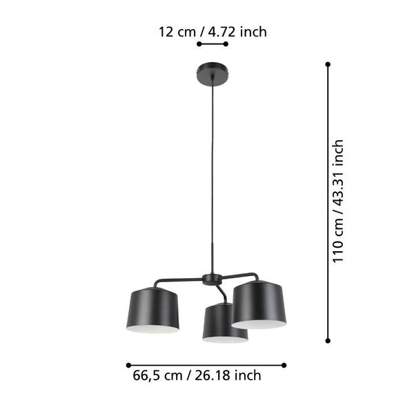 Eglo 900446 CAGUANES E27 3-fach Hängeleuchte Ø665mm Schwarz Weiss