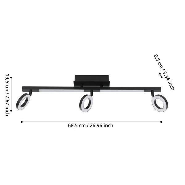 Eglo 900515 CARDILLIO 2 LED 23-fach Spotleuchte 3x3,2W, 2x3,3W 685x85mm Schwarz Satiniert warmweiss