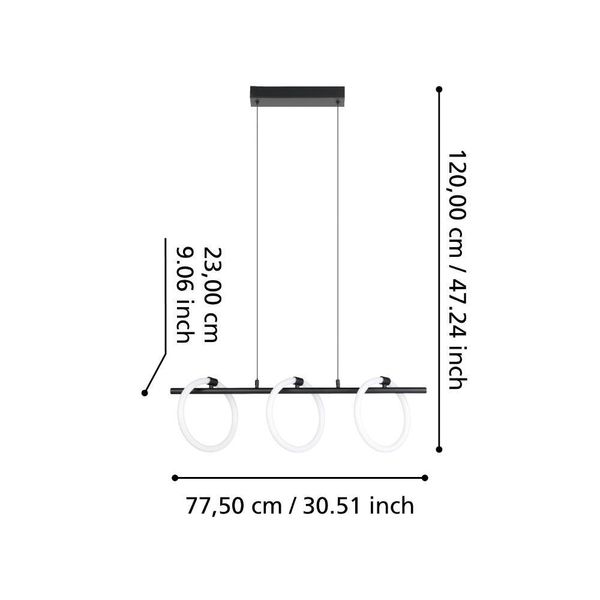 Eglo 900562 CARANACOA LED 3-fach Hängeleuchte 3x9W 780x230mm Schwarz Weiss warmweiss