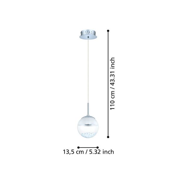 Eglo 93708 MONTEFIO 1 LED Hängeleuchte 1x5W Ø140mm Chrom Weiss Klar warmweiss