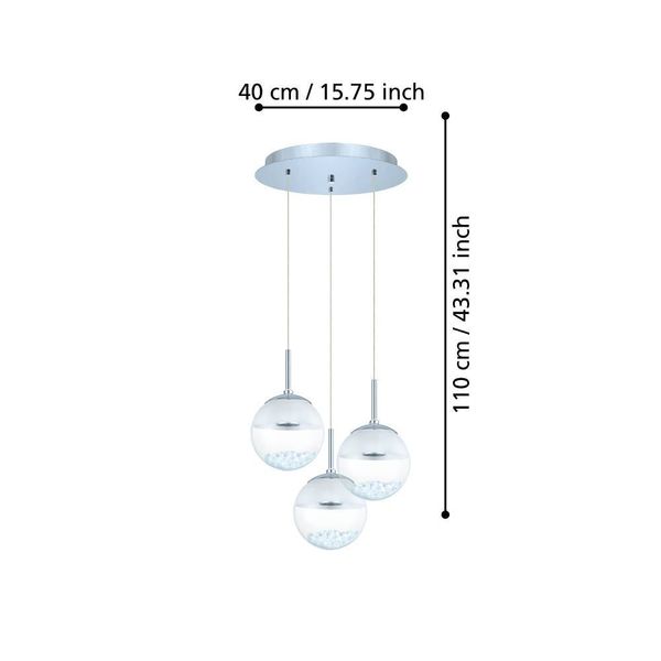 Eglo 93709 MONTEFIO 1 LED 3-fach Hängeleuchte 3x5W Ø400mm Chrom Weiss Klar warmweiss