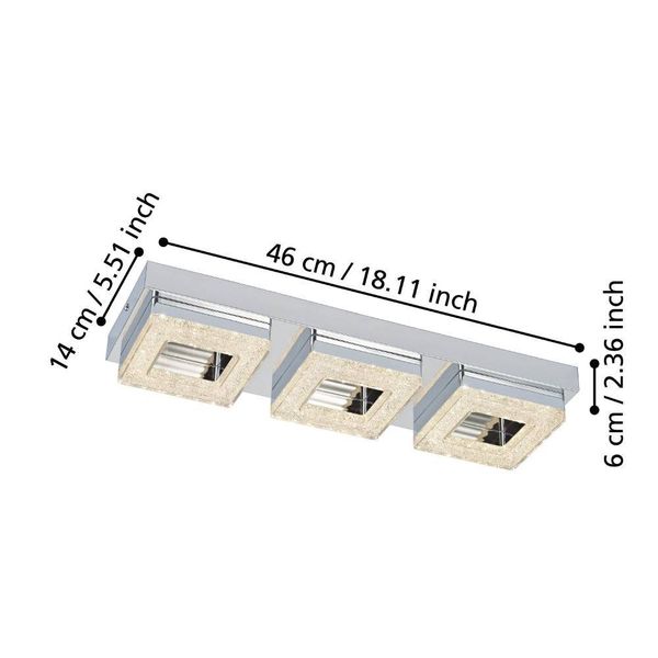 Eglo 95656 FRADELO LED 3-fach Deckenleuchte Wandleuchte 3x3,5W 460x140mm Chrom Klar warmweiss