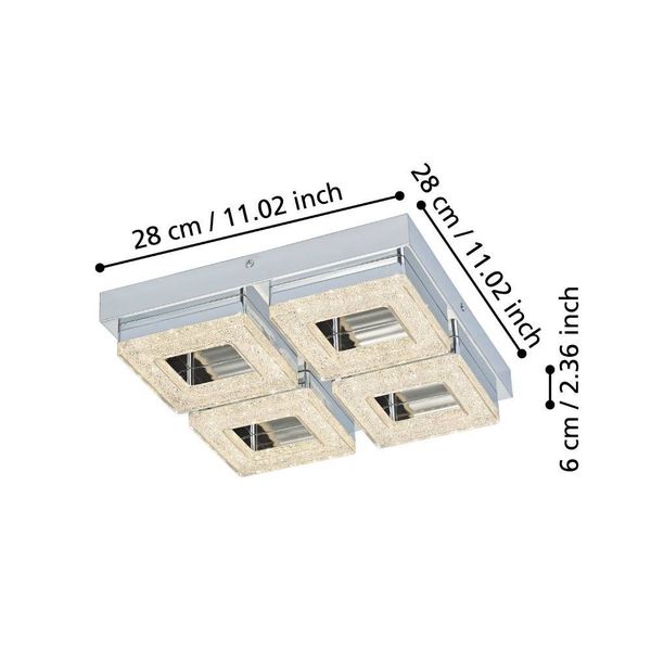 Eglo 95657 FRADELO LED 4-fach Deckenleuchte Wandleuchte 4x3,5W 280x280mm Chrom Klar warmweiss