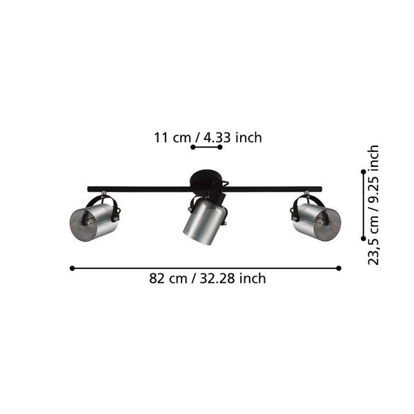 Eglo 99054 BERREGAS E27 3-fach Spotleuchte 775x110mm Schwarz Chrom