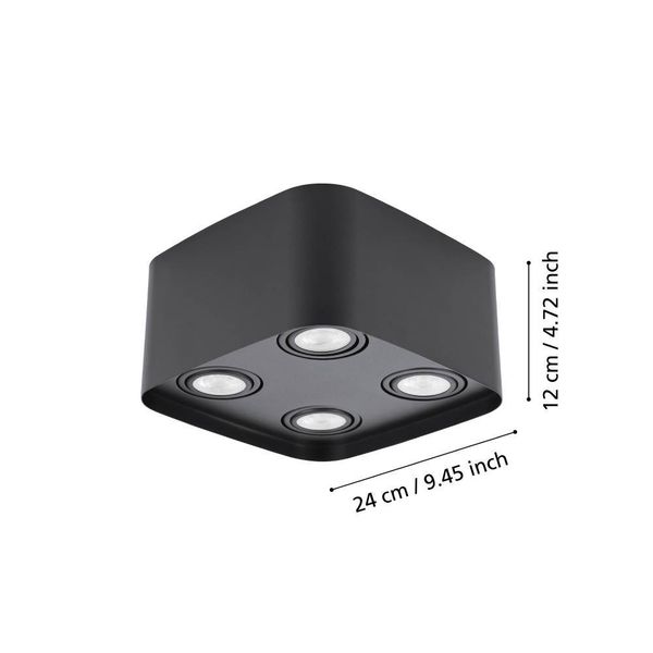 Eglo 99675 CAMINALES-Z LED GU10 4-fach Deckenleuchte 4x4,9W 240x240mm Schwarz dimmbar