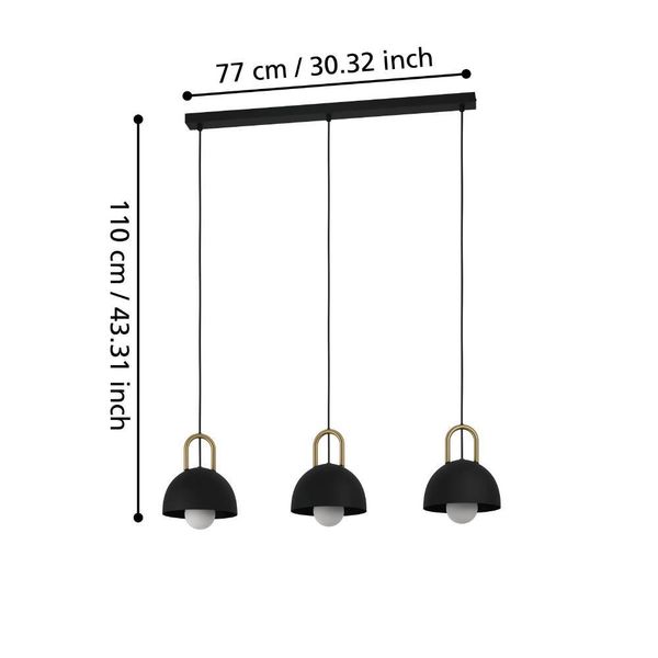 Eglo 99694 CALMANERA E27 3-fach Hängeleuchte 900x200mm Schwarz Messing