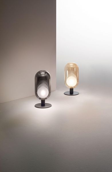 Fabas Luce Tischleuchte Gubbio G9 Ø100mm Warmweiß Grau dimmbar